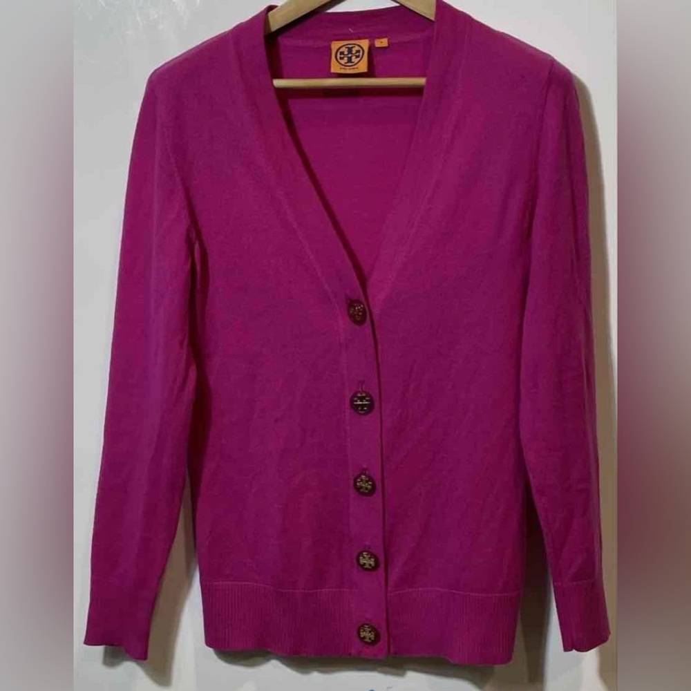 Tory Burch Fuchsia Button-Up Cardigan